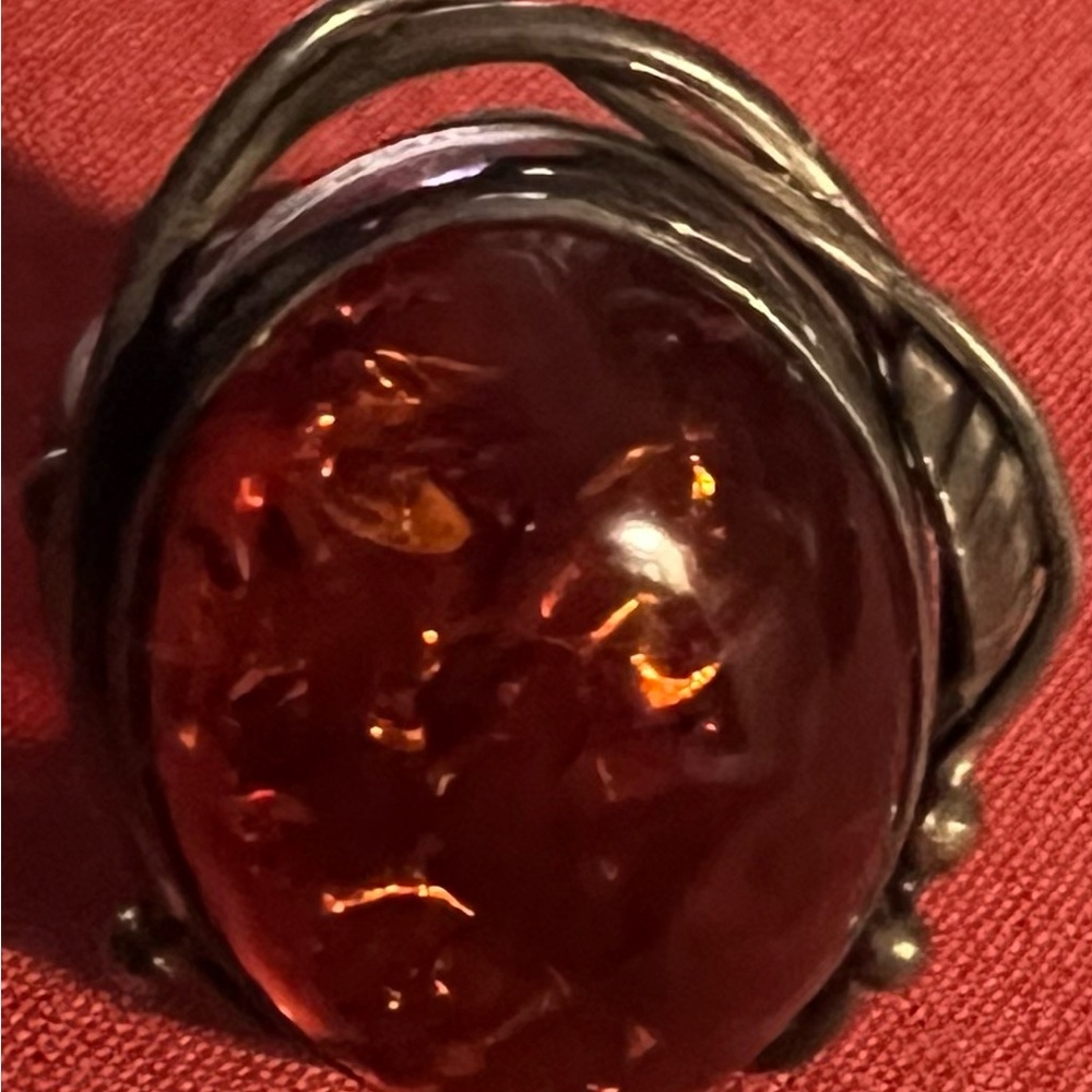 Elegant Silver and Amber Ring